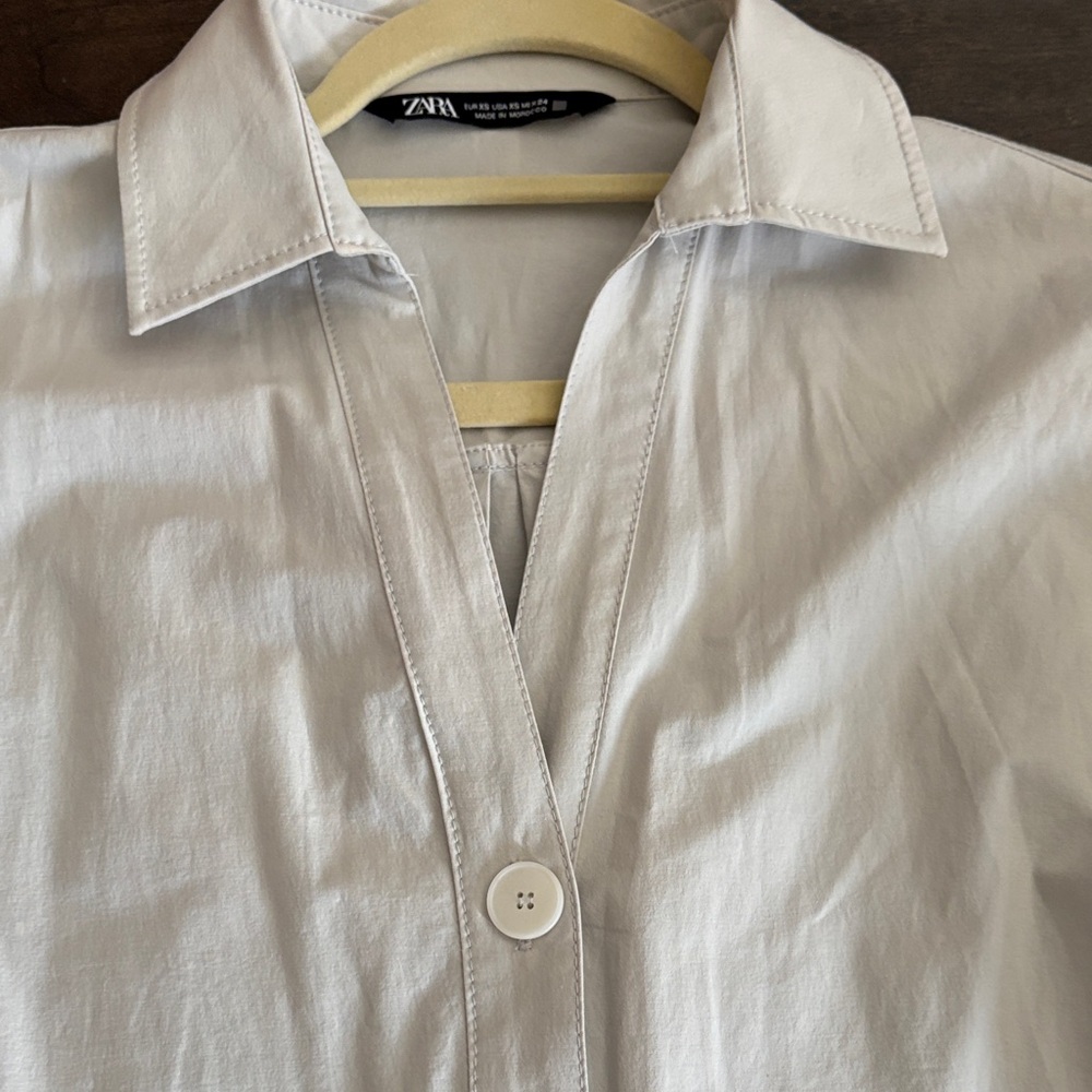 Zara Light Gray Utility Button-Front Jumpsuit - image 6